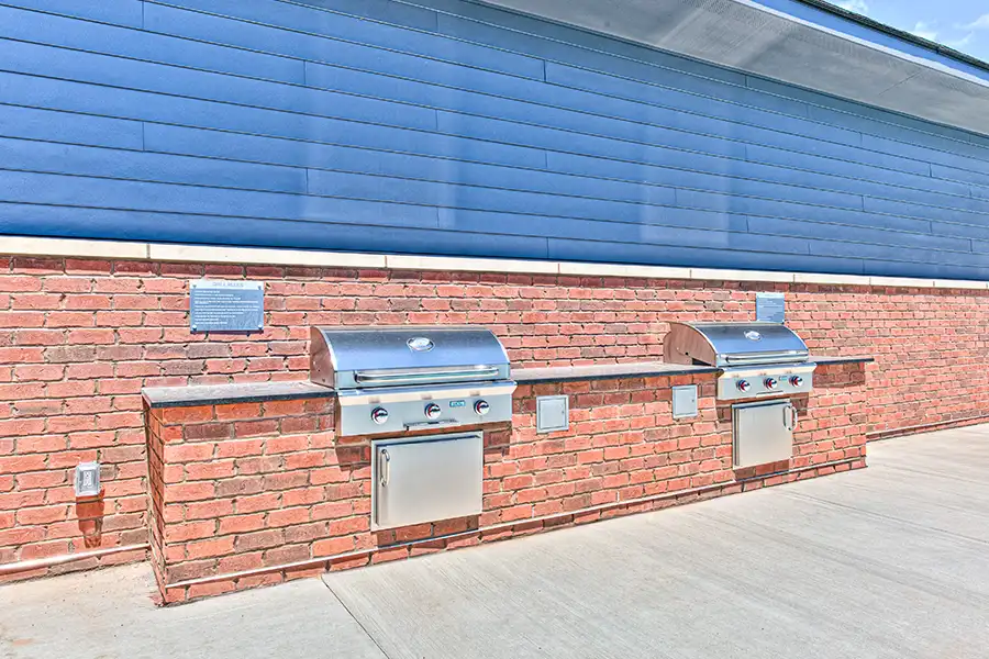 Two outdoor grills at The Edge Apartments on Indy's North Side.